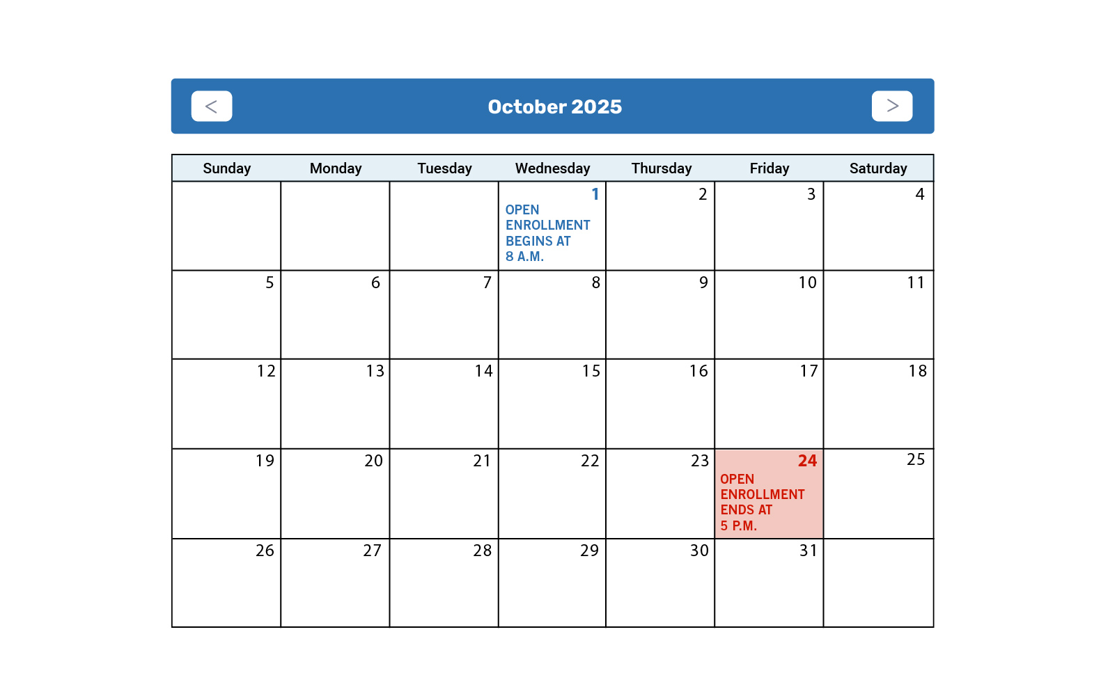 Open Enrollment October Calendar