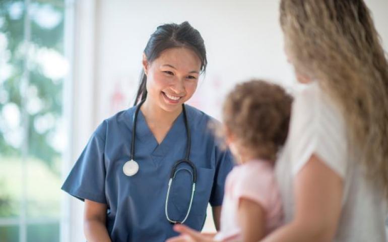 mother and child in doctors office 