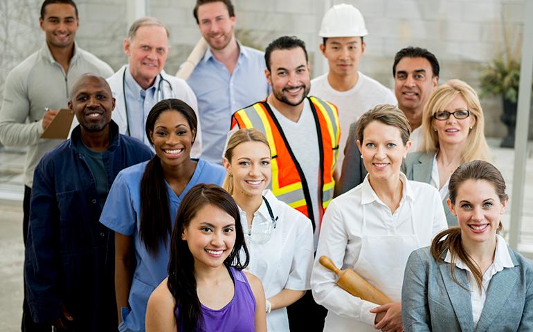 group of workers standing together