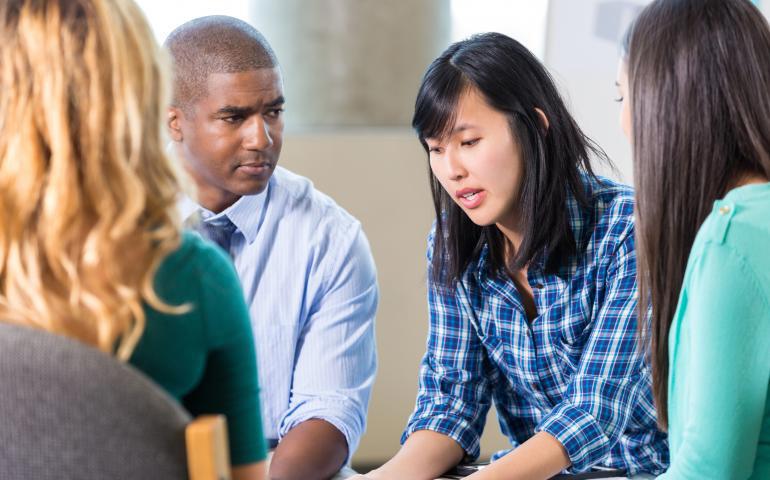 group talking and listening