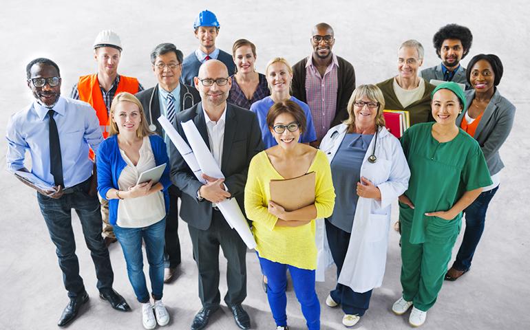 group of workers standing together