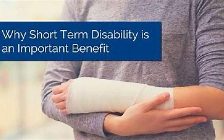Short-term disability insurance photo of someone holding their arm which is in a cast.