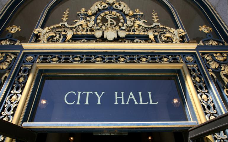 Image of City Hall Steps and signage