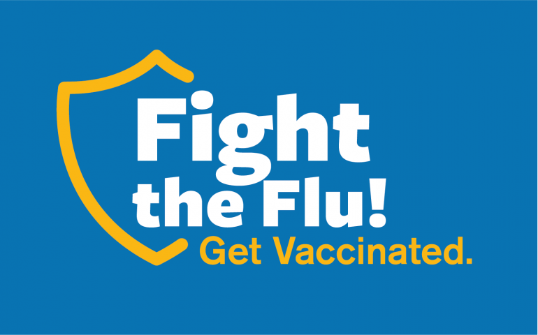 Fight the flu get vaccinated shield logo