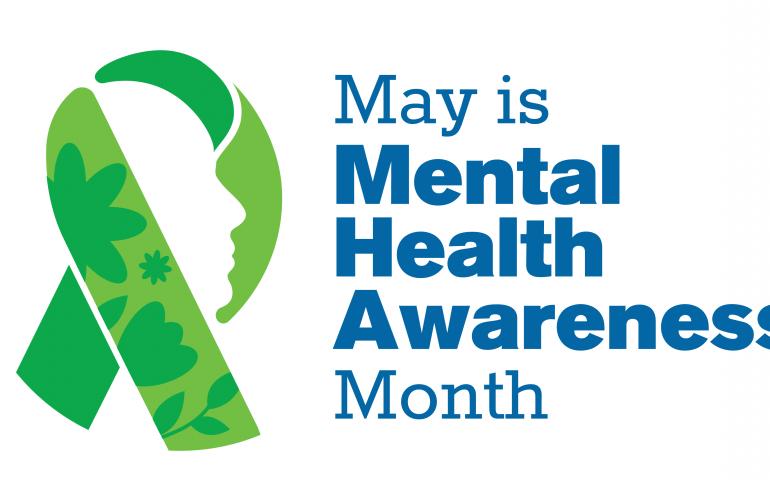 White MHA banner that says May is Mental Health Awareness Month