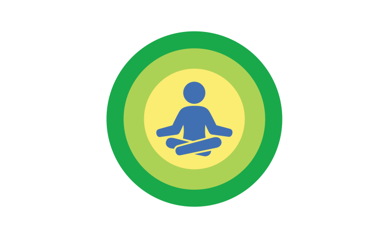Circular icon with graphic of person in yoga sitting pose 