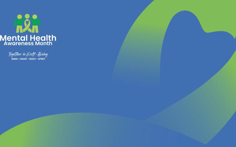mental health awareness month virtual background blue with green heart